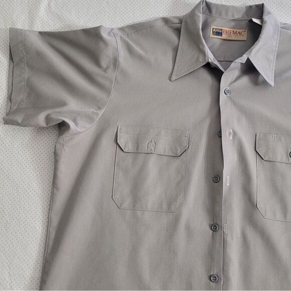 Big Mac Workwear Shirt Mens Large 16-16.5 Gray Khaki Button Up Short Sleeve - Picture 9 of 9